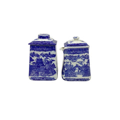 BLUE WILLOW RINGTONS LIMITED TEA MERCHANTS VINTAGE BISCUIT JAR & 6cup TEAPOT SET BLUE WILLOW RINGTONS LIMITED TEA MERCHANTS VINTAGE BISCUIT JAR & 6cup TEAPOT SET