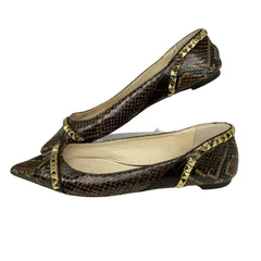 Michael Kors Women's Flat Ella Brown Snake Pyramid Stud Pointed Toe Size 8.5M Michael Kors Women's Flat Ella Brown Snake Pyramid Stud Pointed Toe Size 8.5M