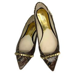 Michael Kors Women's Flat Ella Brown Snake Pyramid Stud Pointed Toe Size 8.5M Flats