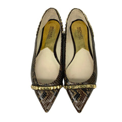 Michael Kors Women's Flat Ella Brown Snake Pyramid Stud Pointed Toe Size 8.5M Michael Kors Women's Flat Ella Brown Snake Pyramid Stud Pointed Toe Size 8.5M