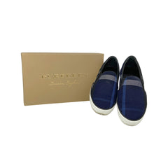 Burberry Gauden Indigo Blue Check-Print Canvas Slip-On Sneakers Size 5 Burberry
