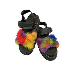 Dr. Martens VOSS II FLUFFY Faux Fur Leather Sandals Multicolor Size W6 Sandals