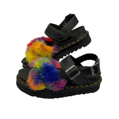 Dr. Martens VOSS II FLUFFY Faux Fur Leather Sandals Multicolor Size W6 Dr. Martens VOSS II FLUFFY Faux Fur Leather Sandals Multicolor Size W6