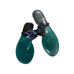Tory Burch Green & Purple Blossom Jelly Thong Sandals Size 9 Tory Burch Green & Purple Blossom Jelly Thong Sandals Size 9