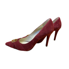 Michael Kors Caroline Charm Heel Pump Burgundy Leather Suede Shoes Size 8M Michael Kors Caroline Charm Heel Pump Burgundy Leather Suede Shoes Size 8M