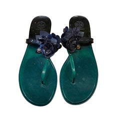Tory Burch Green & Purple Blossom Jelly Thong Sandals Size 9 Tory Burch Green & Purple Blossom Jelly Thong Sandals Size 9