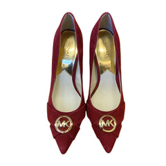 Michael Kors Caroline Charm Heel Pump Burgundy Leather Suede Shoes Size 8M Michael Kors Caroline Charm Heel Pump Burgundy Leather Suede Shoes Size 8M