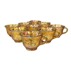 VINTAGE INDIANA MARIGOLD CARNIVAL GLASS PUNCH BOWL GRAPES-12 CUPS-LADEL