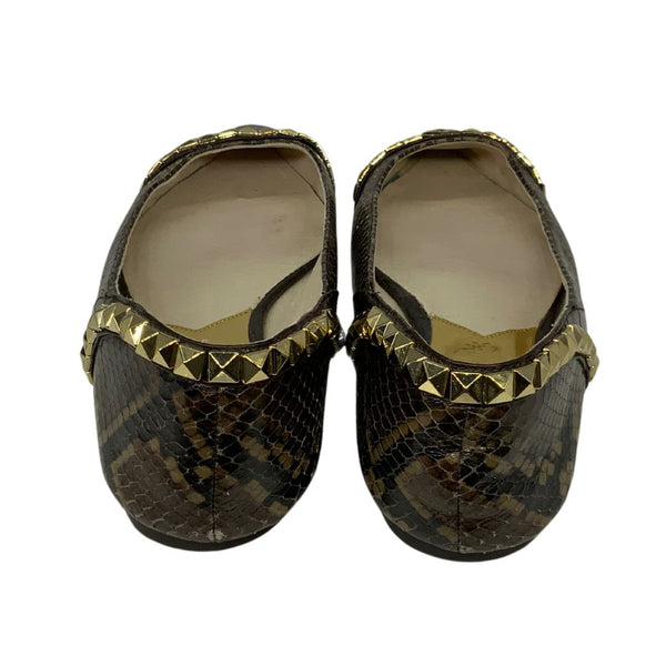 Michael Kors Women's Flat Ella Brown Snake Pyramid Stud Pointed Toe Size 8.5M