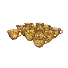 VINTAGE INDIANA MARIGOLD CARNIVAL GLASS PUNCH BOWL GRAPES-12 CUPS-LADEL