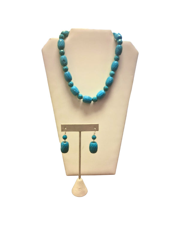 Turquoise-Blue Necklace and Dangle Earring Set