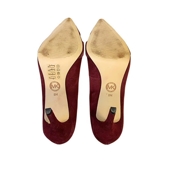 Michael Kors Caroline Charm Heel Pump Burgundy Leather Suede Shoes Size 8M