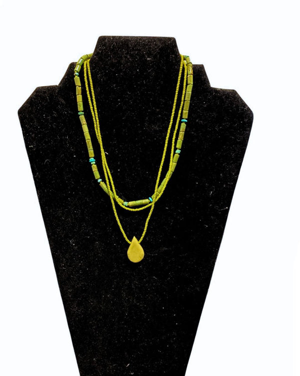 3-Strand Turquoise & Seed Bead Necklace with Pear Center Stone