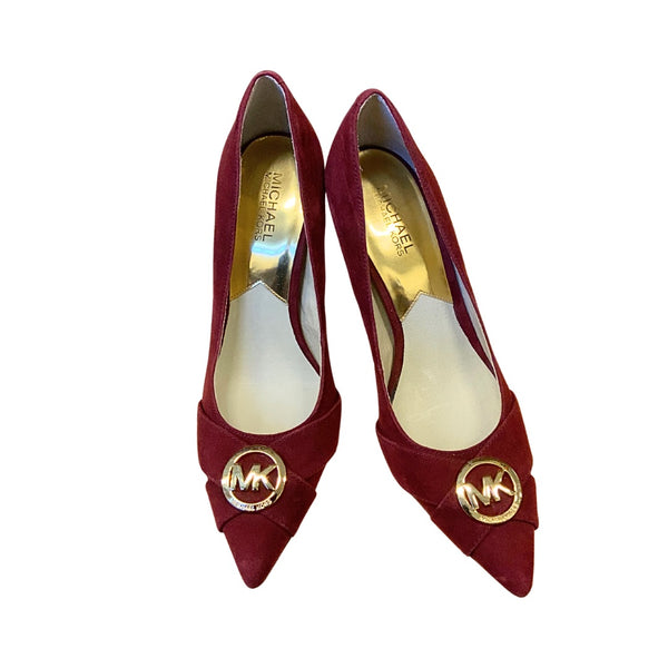Michael Kors Caroline Charm Heel Pump Burgundy Leather Suede Shoes Size 8M