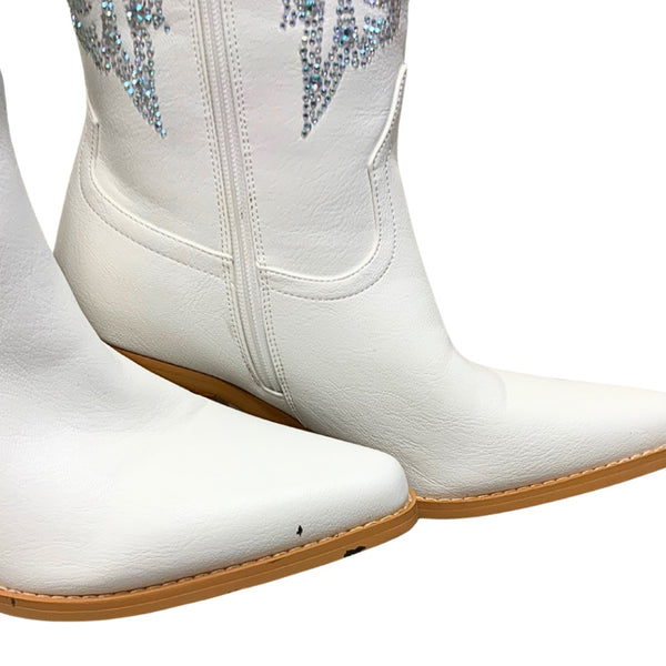White Rhinestone Boots